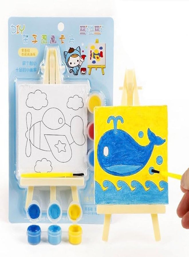 LUOSHI DIY Small Painting kit with 3.5 inch x 3.5 inch Canvas, 3 Paints, Brush and Easel,Art & Craft Combo Set Mini Canvas Painting Kit Easel Stand, Painting Canvas Board Random Design - Image 4